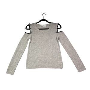 White + Warren Sweater Womens XS Ruffled Cold Shoulder Eyelet Wool Cashmere Knit